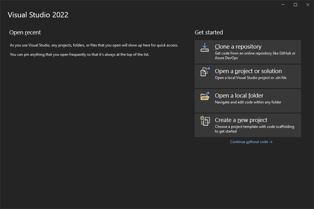 Launching the Visual Studio 2022