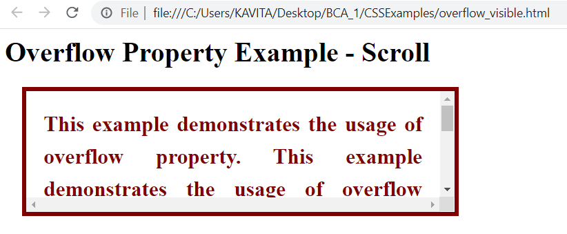 Examples of Overflow Property in CSS with the value of scroll