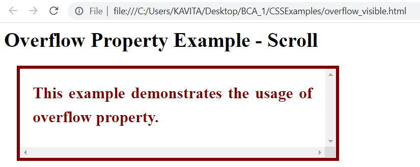 Overflow Property with the value of scroll