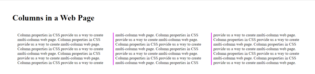 Three Columns with column-fill is set to balance