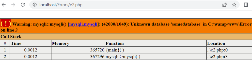 Warning Generated Due to the Use of Unknown Database