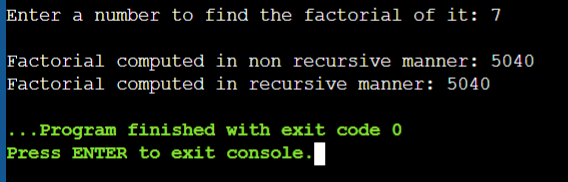 Output of a C Program to Find Factorial of a Number
