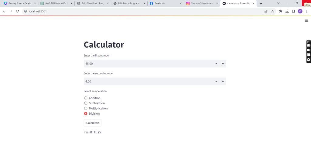 Calculator App Using Streamlit