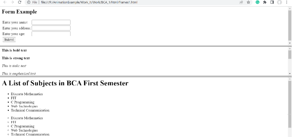 An Example Demonstrating How to Create Horizontal Frames in HTML