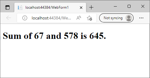 Examples of Using Code Render Block In ASP.NET - Sum of Two Numbers