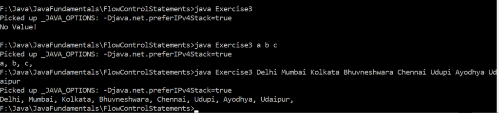 A Program to Display All Command Line Arguments in a Loop in Java