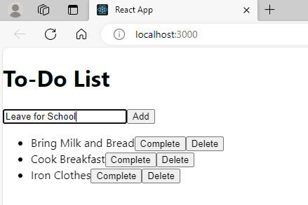 Adding Items in the To Do List