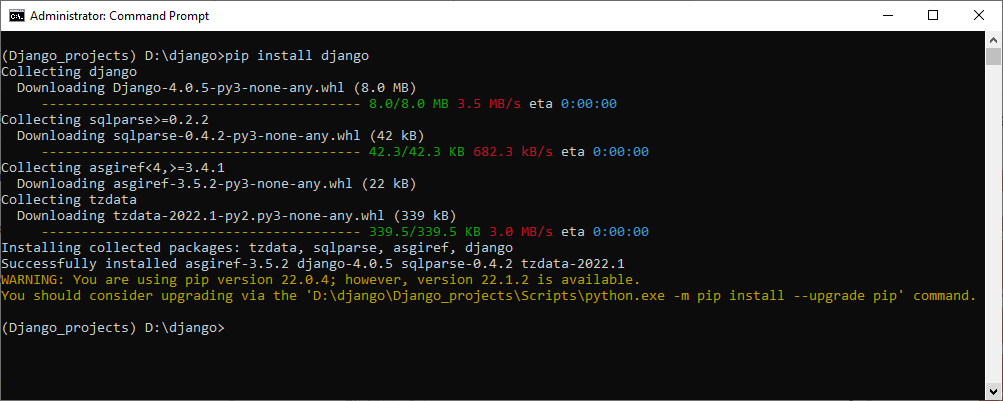 The Result of Installing Django on Windows