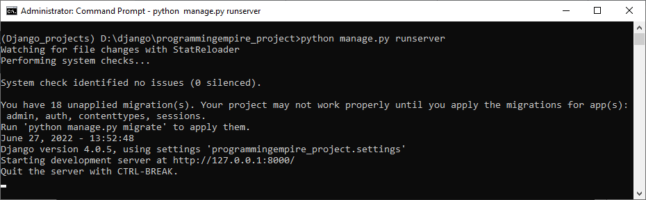Running Server in Django