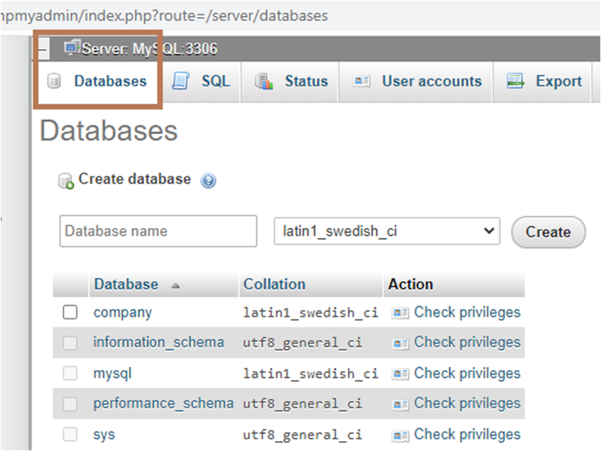View Databases in phpMyAdmin