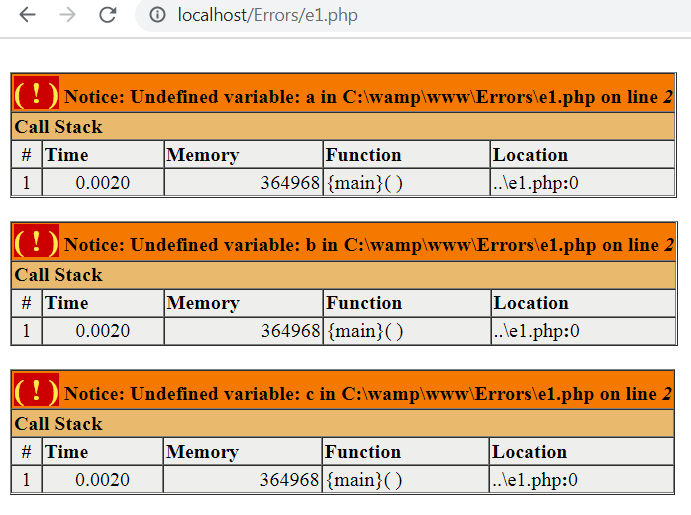 Notice Errors Due to the Use of Non-Existing variables