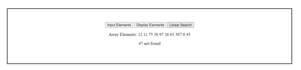 Example of Linear Search in JavaScript (Unsuccessful Search)