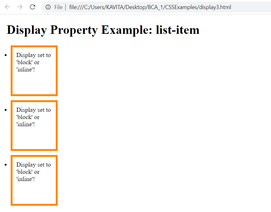 Display Property Set to list-item