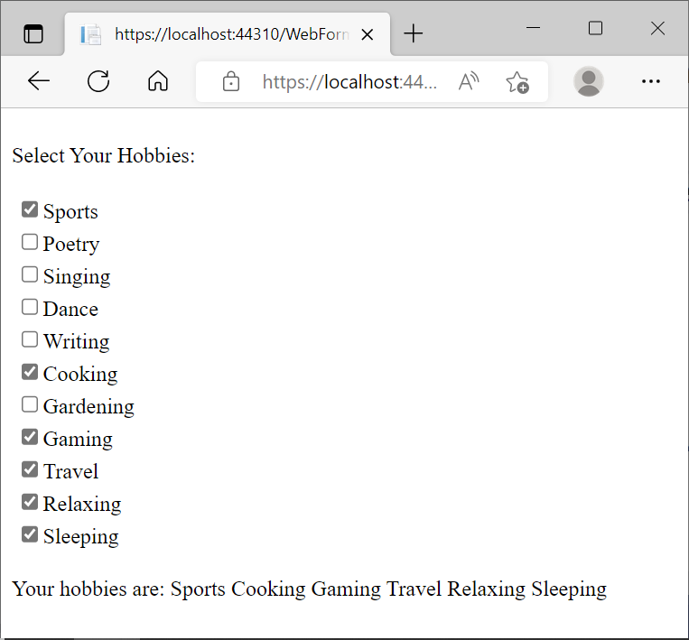 A Program to Display Selected Items from a CheckBoxList Control in ASP.NET