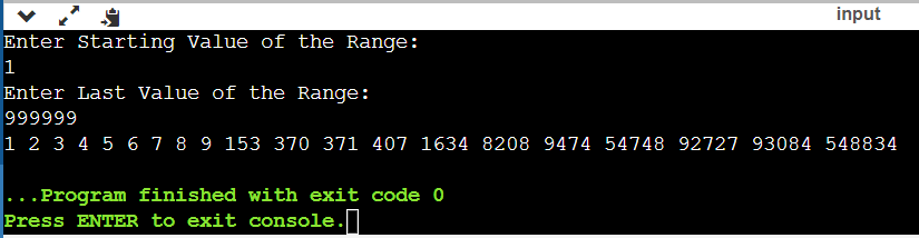The Output of the Program to Find Armstrong Number in Java