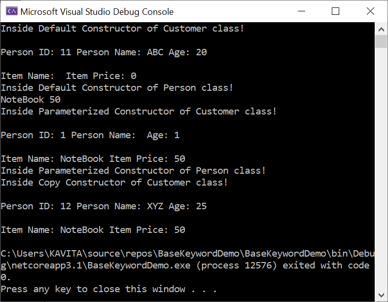 Demonstrating an Example of Using Base Keyword in C#