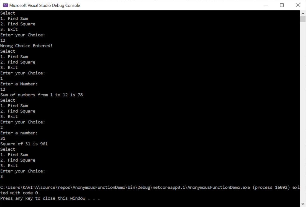 Demonstrating an Example of Anonymous Functions in C#