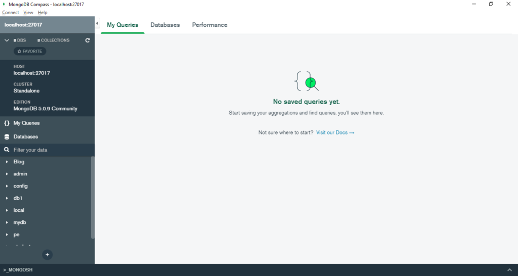 Databases Shown in MongoDB Compass