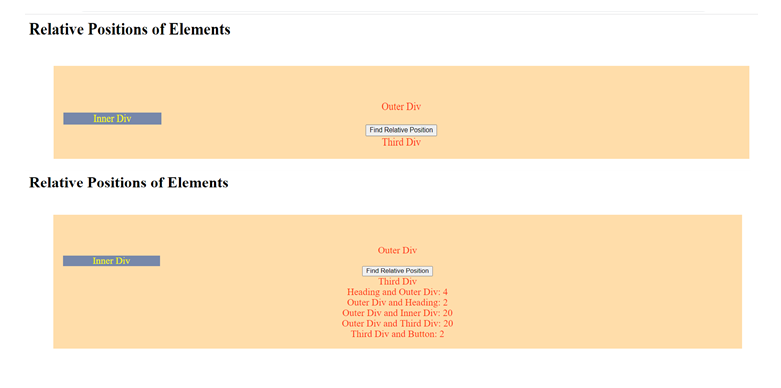 The output of the Example for Comparing Document Position in JavaScript