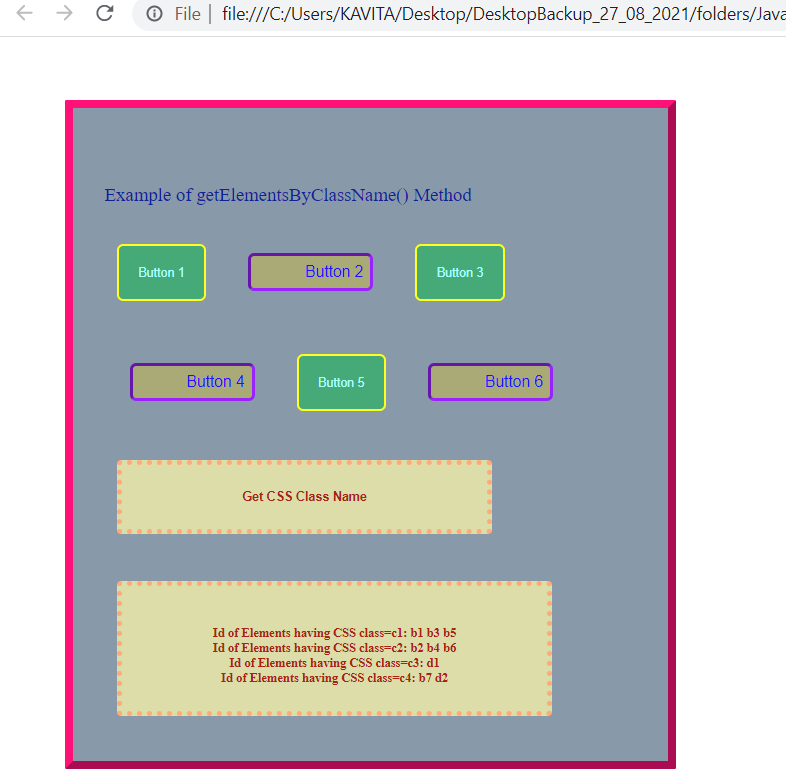The Output of the Example of getElementsByClassName() Method