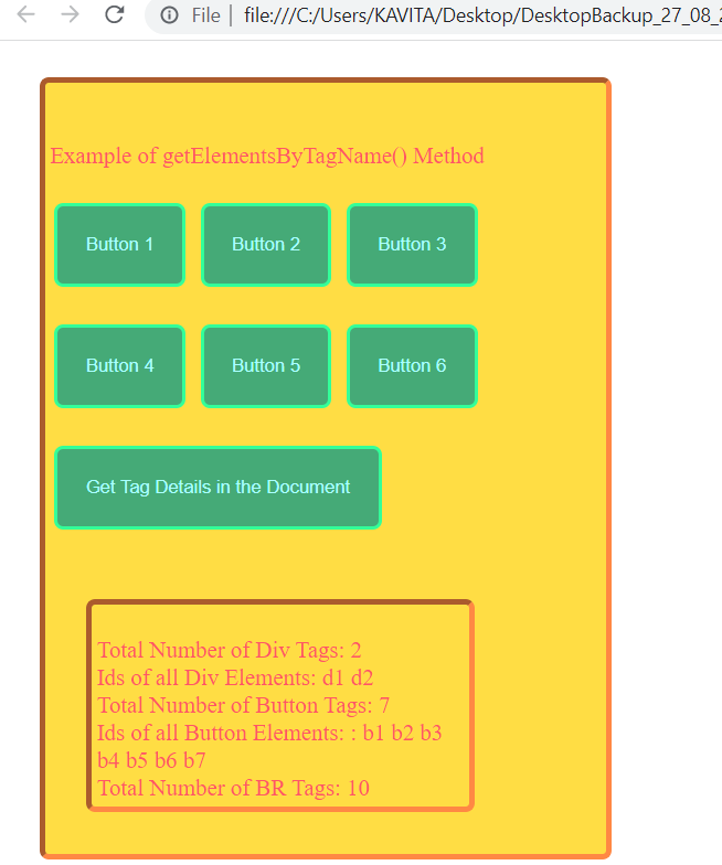 The Output of the Example of getElementsByTagName() Method in JavaScript