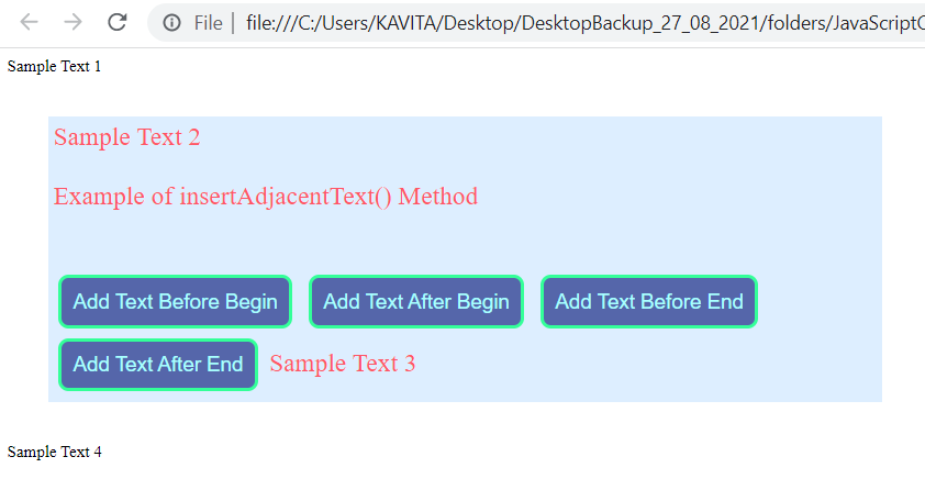 The Output of the Example of insertAdjacentText() Method in JavaScript
