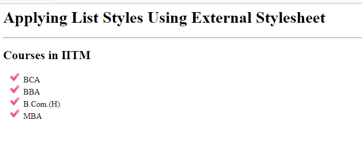 The Output of the Program to Display Images as Bullets in an HTML List