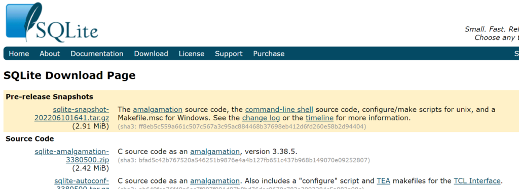 Sqlite3 Download Page