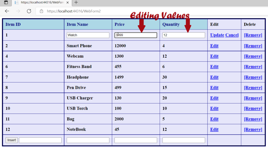 Edit Operation in a DataGrid
