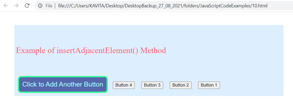 The Output of an Example of insertAdjacentElement() Method in JavaScript