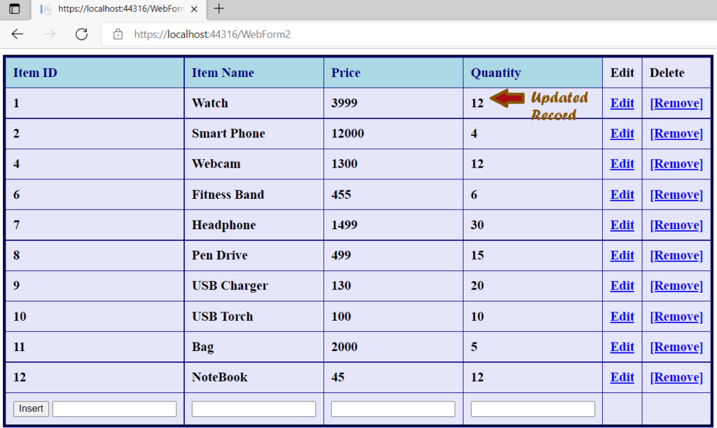 Updated Record in DataGrid