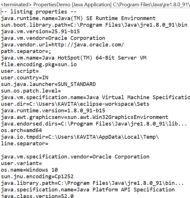 Demonstrating An Example of the Properties Class in Java