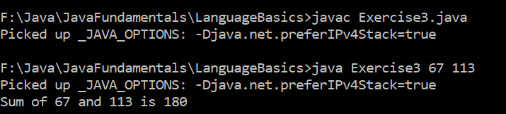 A Program to Find the Sum of Two numbers Using Command Line Arguments in Java
