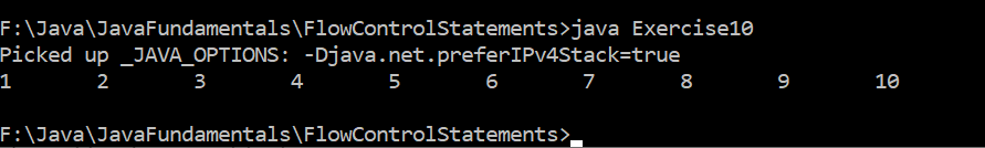 A Program to Display Integers from 1 to 10 in Java