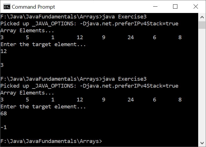 A Program to Search an Element in an Array in Java