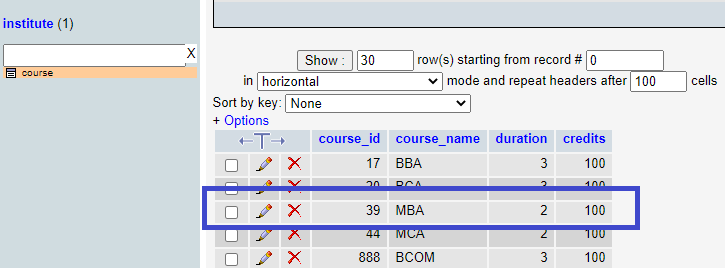 The Database Table After Inserting the Record