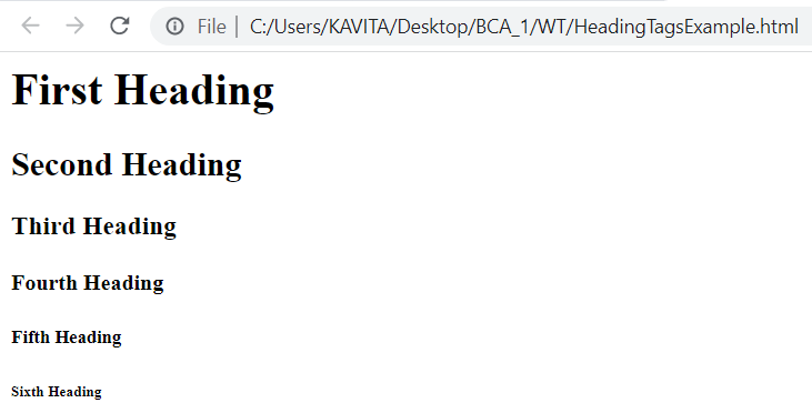Example of Heading Tags in HTML