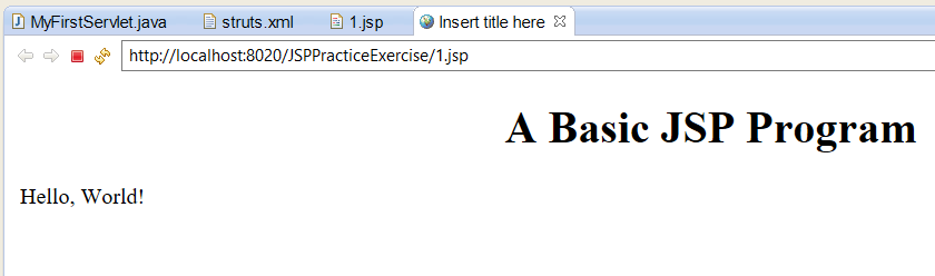 The output of Scriptlet Examples in JSP