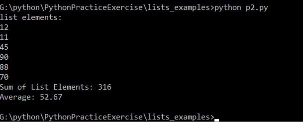 Program The following code shows an example to Find the Sum and Average of List Elements in Python