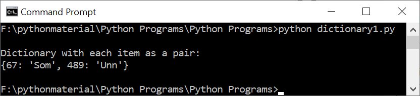 An Example Showing How to Create a Dictionary With Each Item Created As A Pair