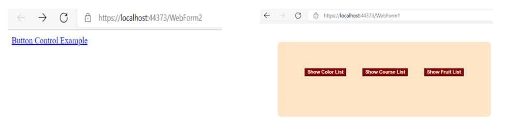 A Web Page Displaying an Example of Button and Link Button Control in ASP.NET