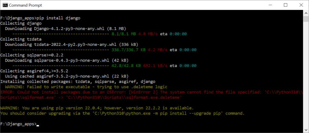 Installing the Django for Creating a Simple App in Django