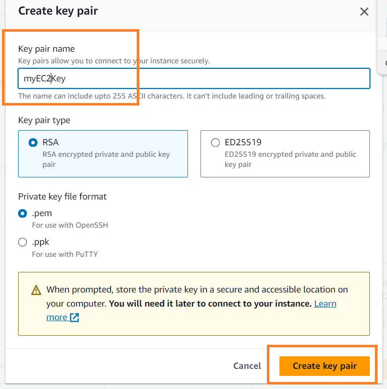 Create a Key Pair for the Instance