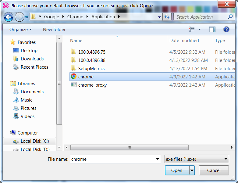 Select the Default Browser